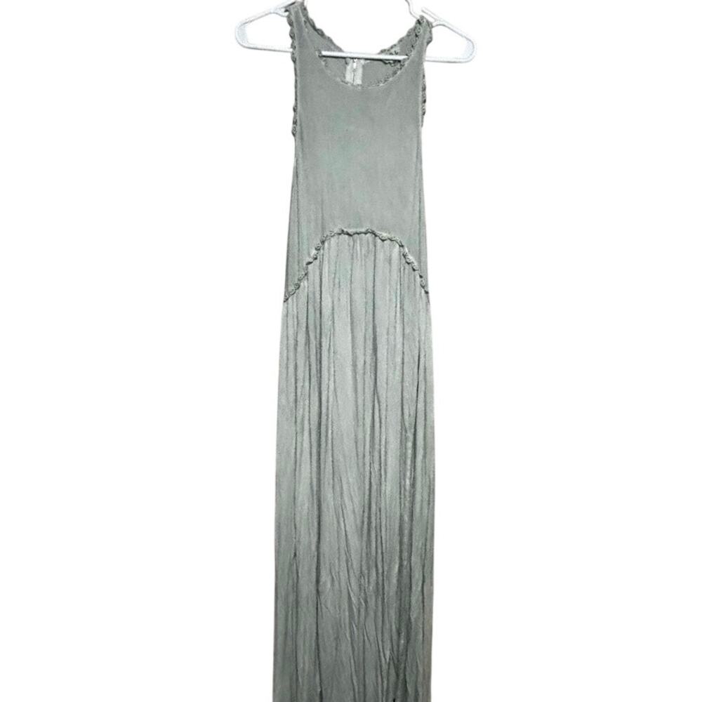 POL Women's Medium Sage Green Sleeveless Maxi Dress Raw Edge Boho Cottagecore